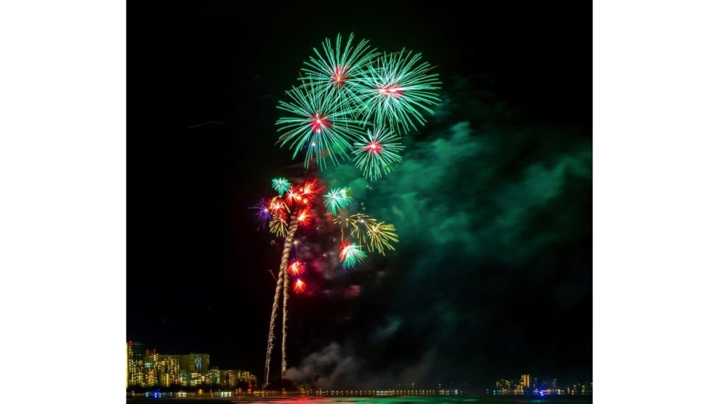 Fireworks at night over water (© Erik Kabik Photography/ MediaPunch /IPX/AP Images)