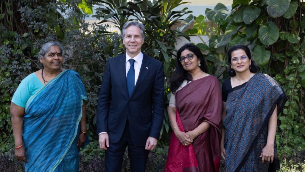 Secretary Blinken meets with women civil society leaders in New Delhi. (State Department photo by Chuck Kennedy)