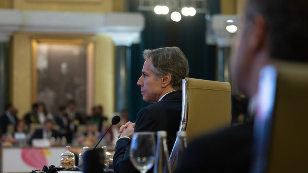Secretary Blinken participates in the G20 Foreign Ministers’ Session I: Strengthening Multilateralism and Need for Reforms; Food and Energy Security; Development Cooperation. (State Department photo by Chuck Kennedy)