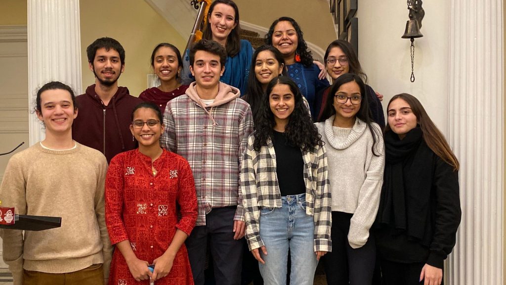Vishal Ramola (front row, left) with students of the Hindi language program at Boston University. (Photograph courtesy Vishal Ramola)