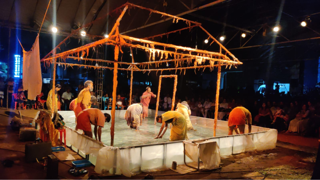 “Chevittorma,” co-created by the tidal flood-affected people of Puthenvelikkara was staged at the National School of Drama in New Delhi as a part of the Bharat Rang Mahotsav 2024. (Photograph courtesy EQUINOCT)