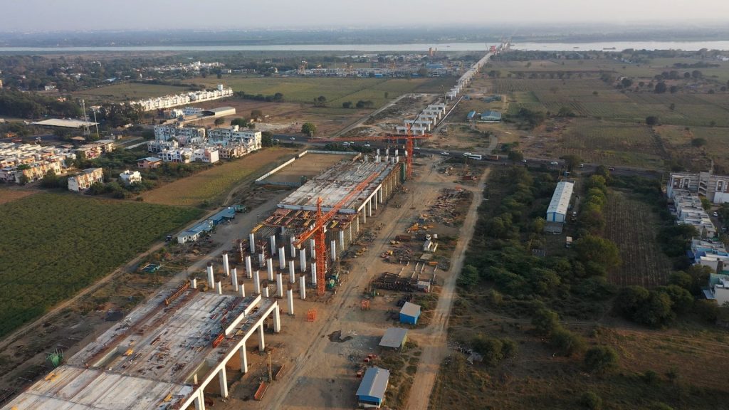 The high-speed rail corridor under construction in Gujarat. (Photograph by Mahi.freefly / Shutterstock.com)