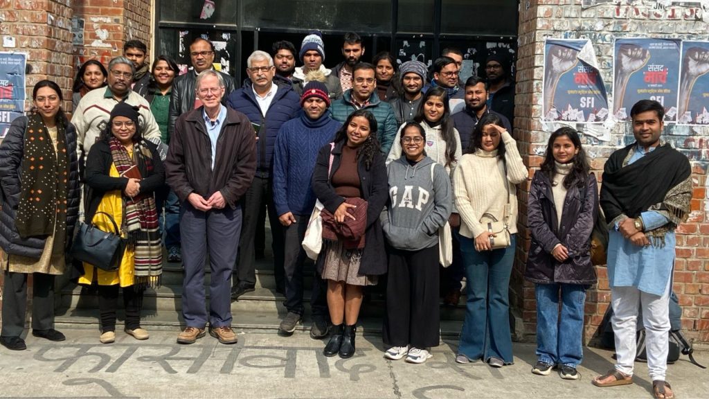 Professor John Portz (front row, third from left) after a lecture at Jawaharlal Nehru University, New Delhi. (Photograph courtesy John Portz)